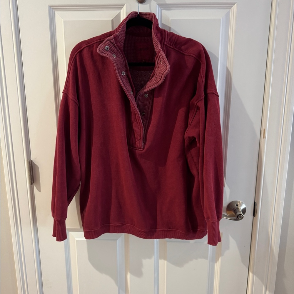 Aerie Red Pullover Sweatshirt 3/4 snap oversized - worn twice